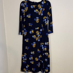 🆕 Talbots Navy Dress with Blue and Yellow Floral Pattern